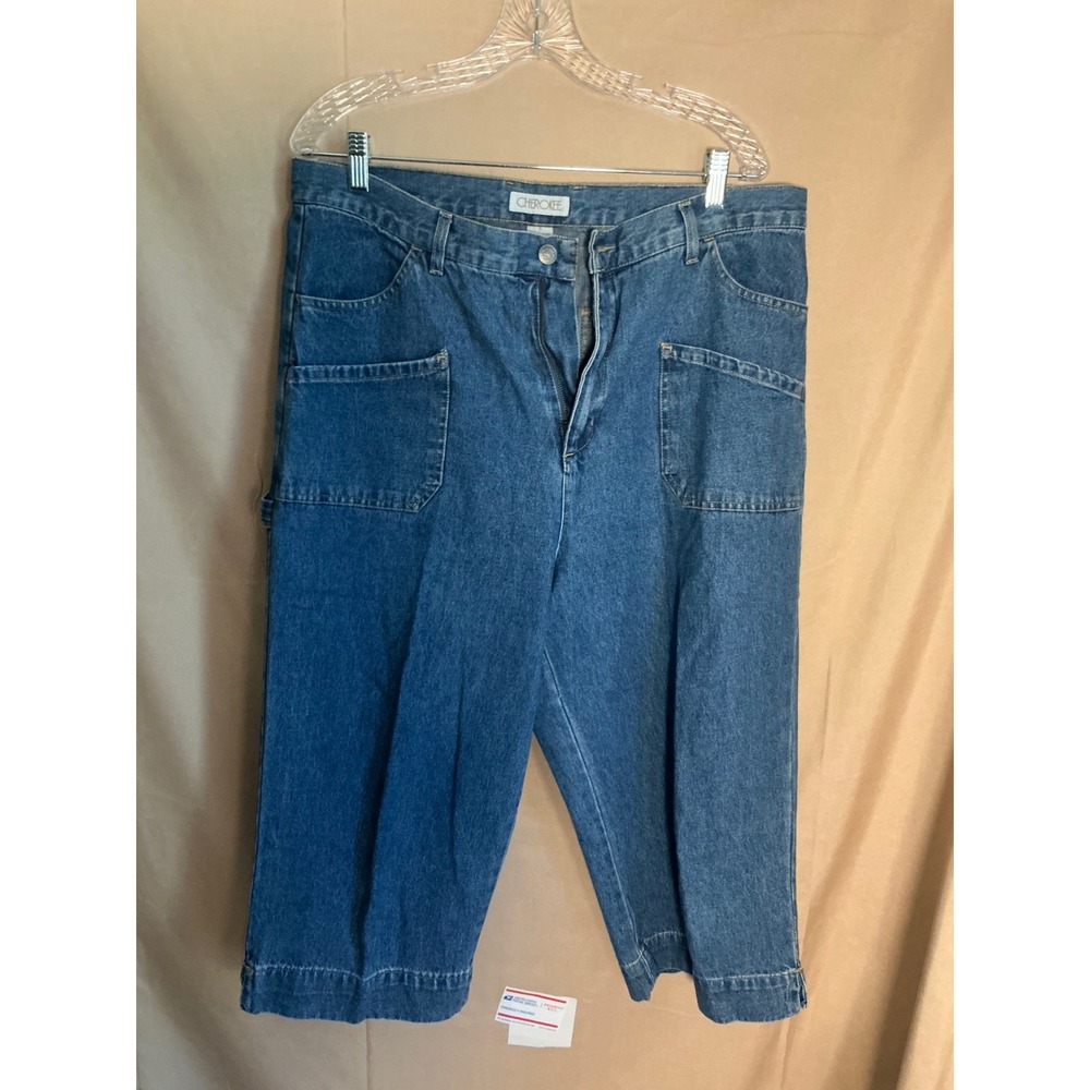 Cherokee Carpenter Denim Shorts Womens 18 Blue Excellent High Rise Utility